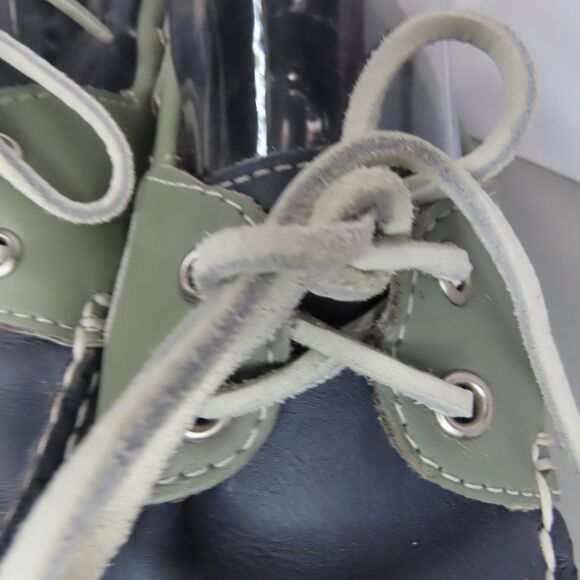 Cabelas Navy Blue Sage Green Leather Boat Shoes Mens Size 9.5 Deck Loafers main image 5